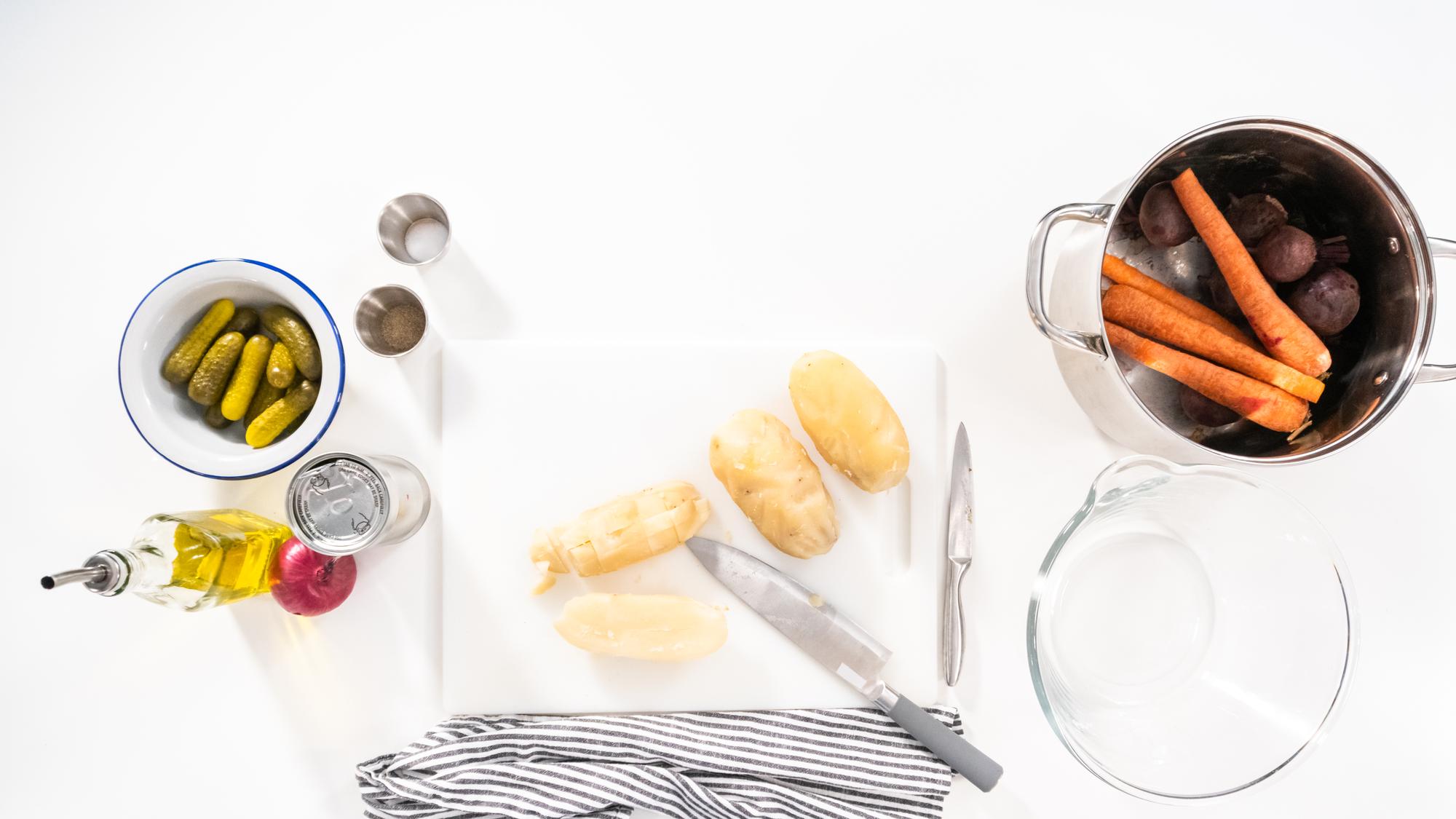 Bright studio kitchen with tasting set